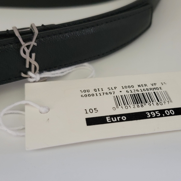NWT Saint Laurent YSL Black Leather Belt with Silver Buckle - Picture 3 of 10